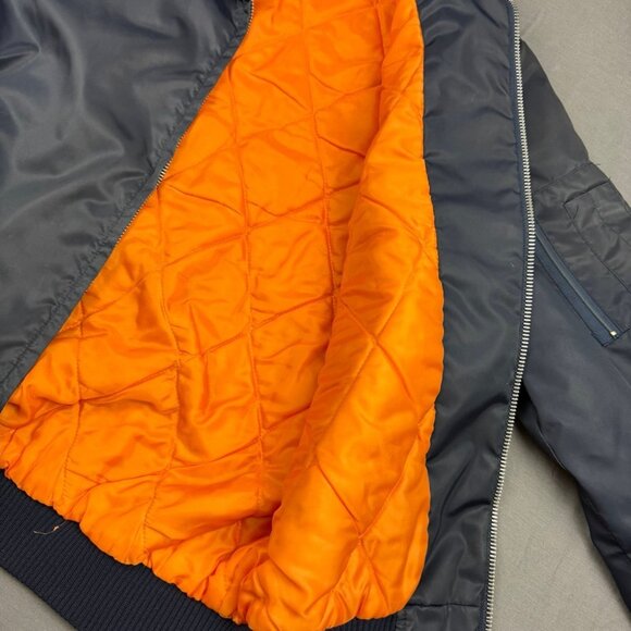 Vintage Sears Work Leisure 70s Fur Collar Bomber Flight Jacket Mens Large Blue - Picture 5 of 9